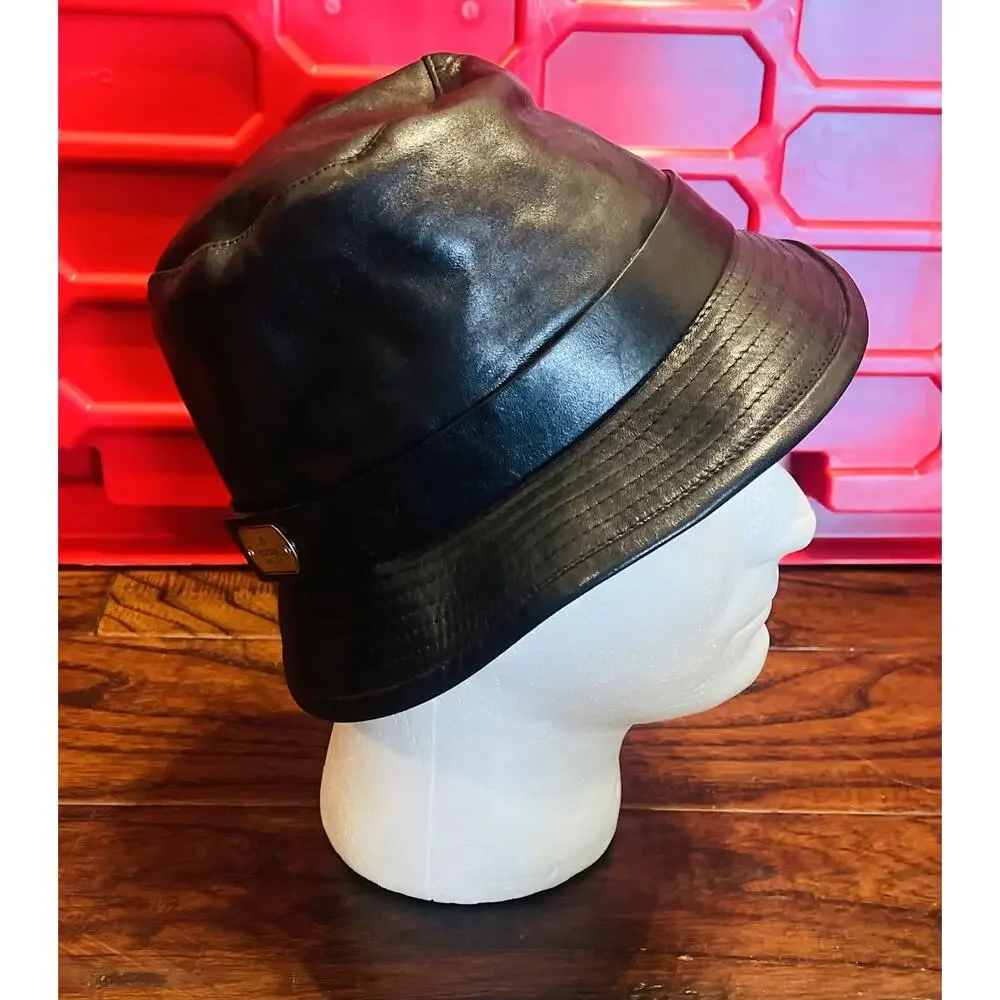 $795 Gucci Black Leather 90's Throwback Bucket Hat Size S